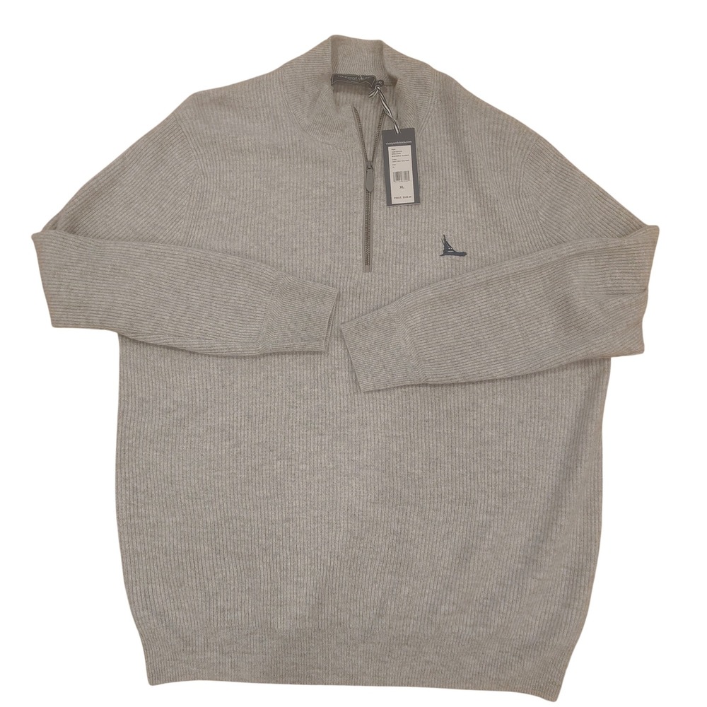 Vineyard Vines Mens 100% Cashmere‎ Quarter Zip Sweater Light Gray Heather XL
